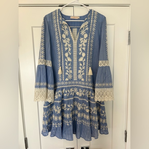 Tory Burch Blue Gabriella Lace Embroidered Dress - Picture 2 of 6